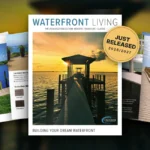 Crocker Marine Services Waterfront Living 2026/2027 Collection catalog featuring Reserve, Signature and Classic dock designs, with a covered boat lift dock at sunset on the cover